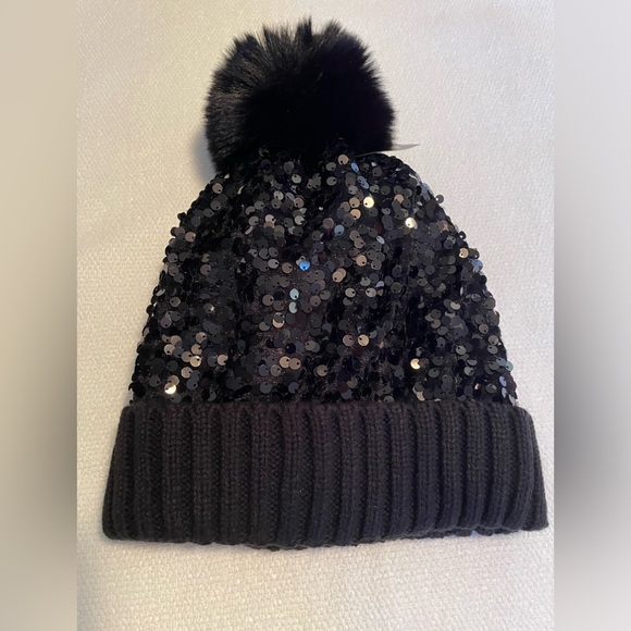 Minky Accessories - Winter Hat. Black With Sequins And A Fuzzy Pom Pom. Women’s. NWT